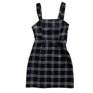 Divided H&M Women's 0 Black & White Plaid Sleeveless Bodycon Mini Dress Academia